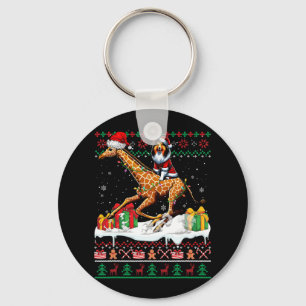 Santa Shetland Sheepdog Riding Giraffe Christmas S Key Ring