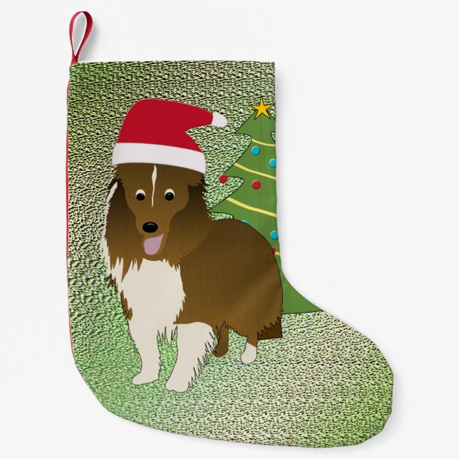 Santa Shetland Sheepdog Small Christmas Stocking (Front)