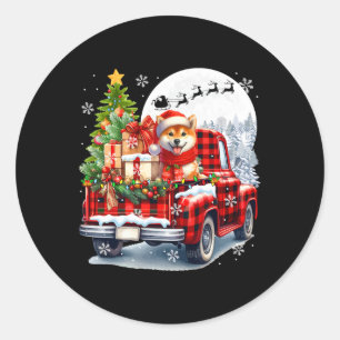 Santa Shiba Inu On Pickup Truck Christmas Owner Ki Classic Round Sticker