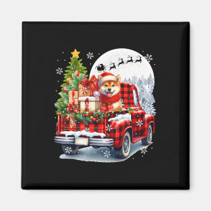 Santa Shiba Inu On Pickup Truck Christmas Owner Ki Magnet