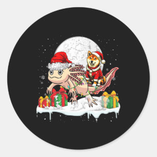 Santa Shiba Inu Riding Axolotl Christmas Owner Kid Classic Round Sticker