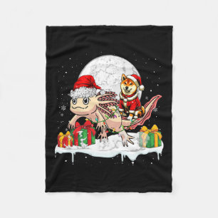 Santa Shiba Inu Riding Axolotl Christmas Owner Kid Fleece Blanket
