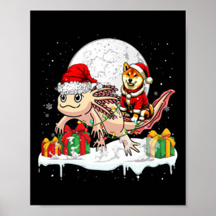 Santa Shiba Inu Riding Axolotl Christmas Owner Kid Poster