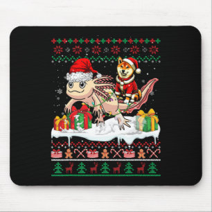 Santa Shiba Inu Riding Axolotl Christmas Sweater L Mouse Mat
