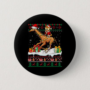 Santa Shiba Inu Riding Giraffe Christmas Sweater L 6 Cm Round Badge