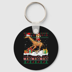Santa Shiba Inu Riding Giraffe Christmas Sweater L Key Ring