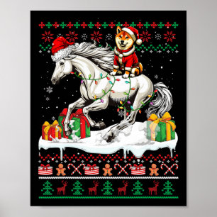 Santa Shiba Inu Riding Horse Christmas Sweater Lov Poster