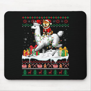 Santa Shiba Inu Riding Llama Christmas Sweater Lov Mouse Mat