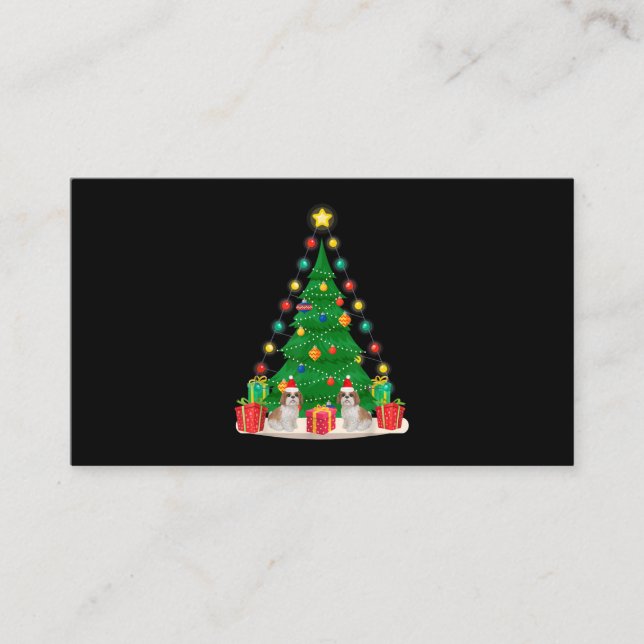 Santa Shih Tzu Dog Christmas Tree Funny Xmas Gift Enclosure Card (Front)