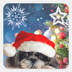 Santa Shih Tzu Girl Stickers