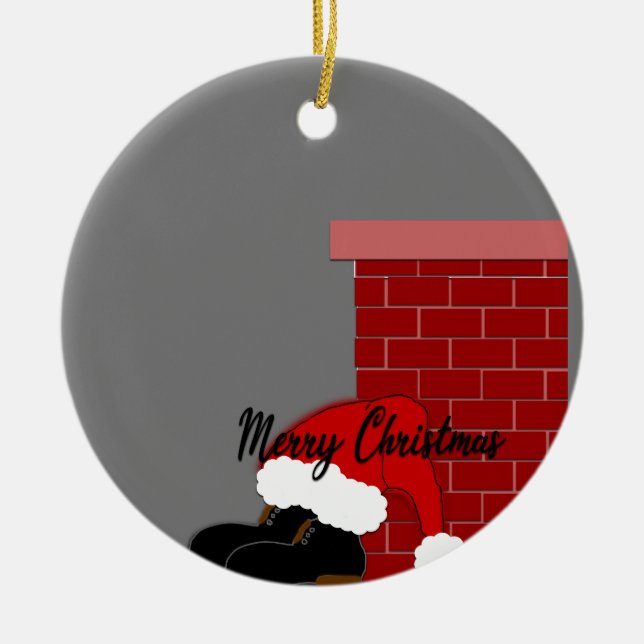 santa shoes chimney ceramic tree decoration (Front)