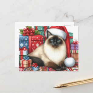 Santa Siamese Cat Christmas Holiday Postcard