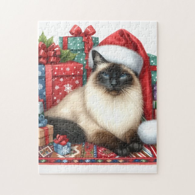 Santa Siamese Cat Christmas  Jigsaw Puzzle (Vertical)