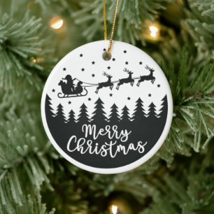 Santa Silhouette Merry Christmas Ceramic Ornament