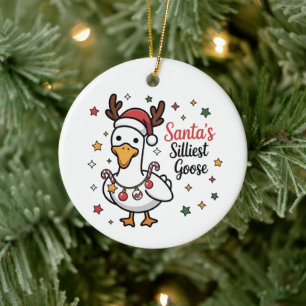 Santa Silly Goose Christmas Duck Funny Cute Ceramic Tree Decoration