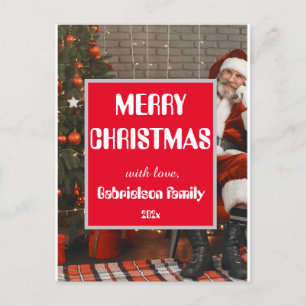 santa simple elegant family christmas personalised holiday postcard
