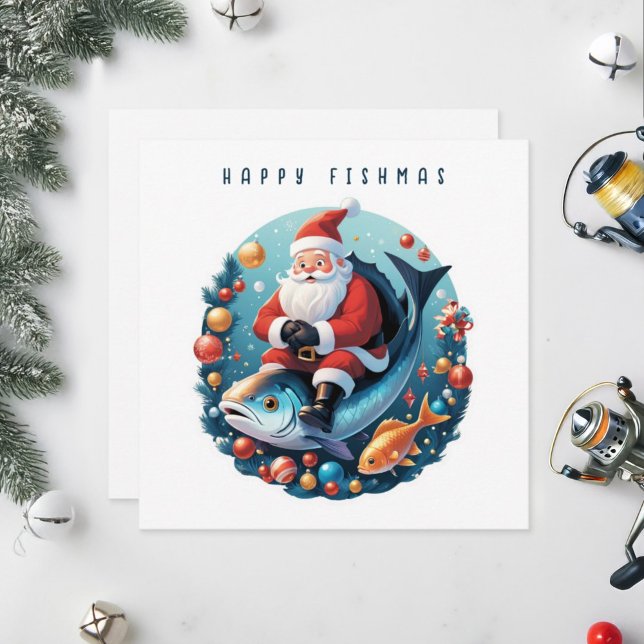 Santa sitting on a fish. holiday card (Creator Uploaded)