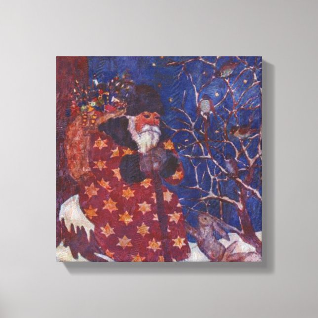 Santa Sitting On A Snowy Log Canvas Print (Front)