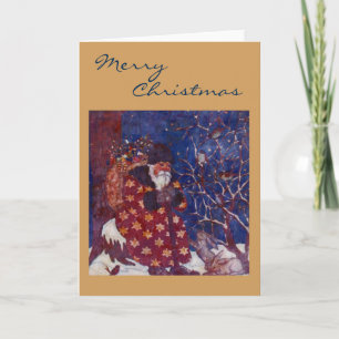Santa Sitting On A Snowy Log Holiday Card