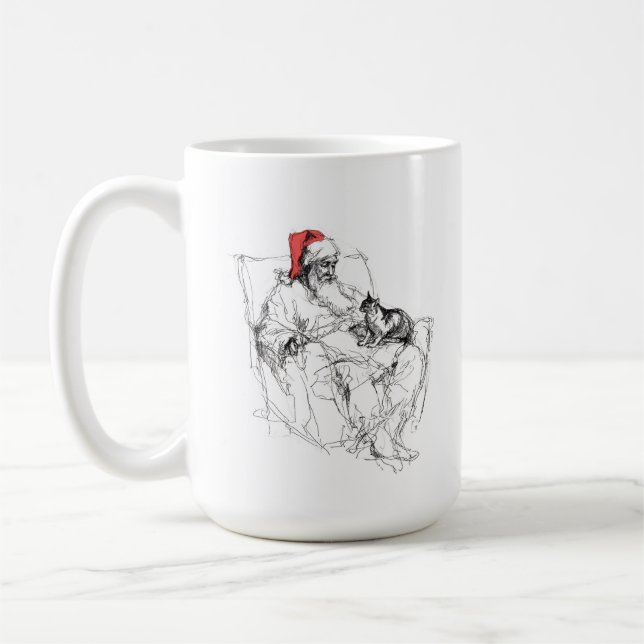 Santa Sitting with Cat on Lap Coffee Mug (Left)