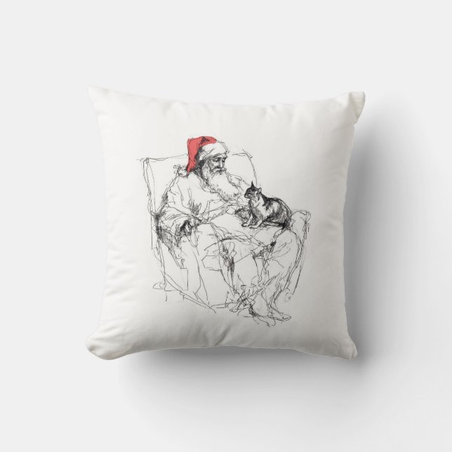 Santa Sitting with Cat on Lap Cushion (Front)