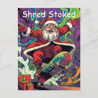 Santa Skateboarding Psychedelic Christmas  Postcard