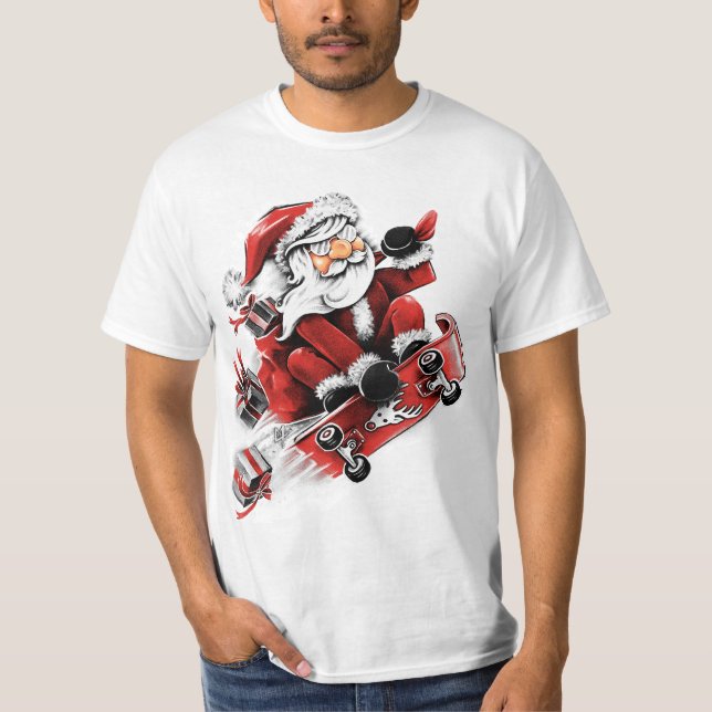 Santa Skateboarding T-Shirt (Front)