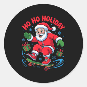 Santa Skater Skateboarding Lover Funny Christmas X Classic Round Sticker