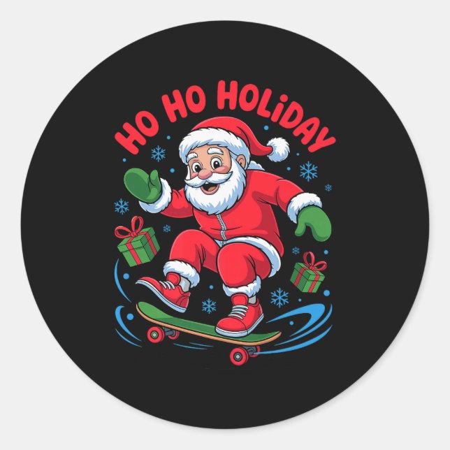 Santa Skater Skateboarding Lover Funny Christmas X Classic Round Sticker (Front)