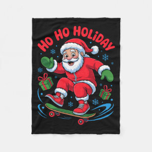 Santa Skater Skateboarding Lover Funny Christmas X Fleece Blanket