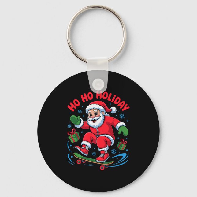 Santa Skater Skateboarding Lover Funny Christmas X Key Ring (Front)