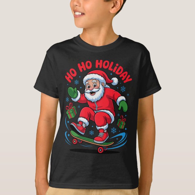Santa Skater Skateboarding Lover Funny Christmas X T-Shirt (Front)