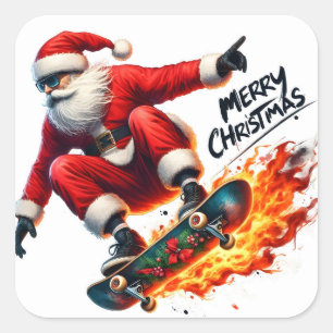 Santa Skates Joyfully at Sunset Square Sticker