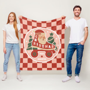 Santa Skates Retro Roller Skating Christmas Fleece Blanket