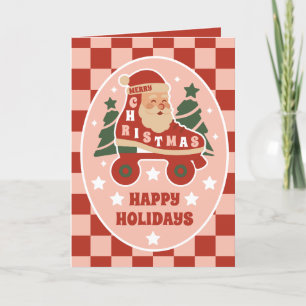Santa Skates   Retro Roller Skating Christmas Holiday Card
