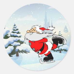 santa skating classic round sticker