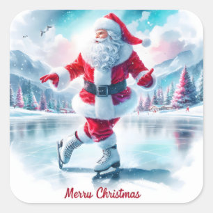 Santa Skating in a Winter Wonderland Square Sticker