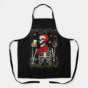 Santa Skeleton Drinking Beer Retro Merry Christmas Apron