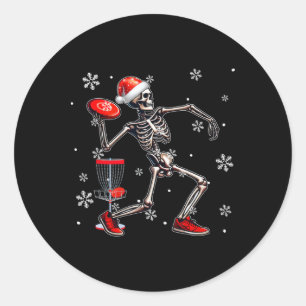 Santa Skeleton Playing Disc Golf Christmas Player  Classic Round Sticker