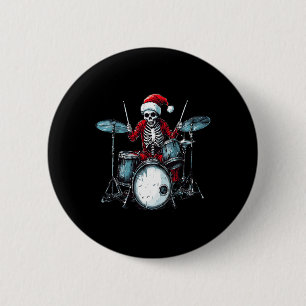Santa Skeleton Playing Drum Drummer Percussionist  6 Cm Round Badge