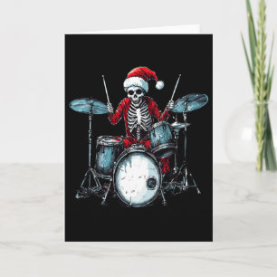 Santa Skeleton Playing Drum Drummer Percussionist Card