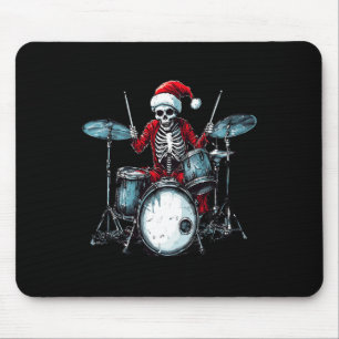 Santa Skeleton Playing Drum Drummer Percussionist Mouse Mat