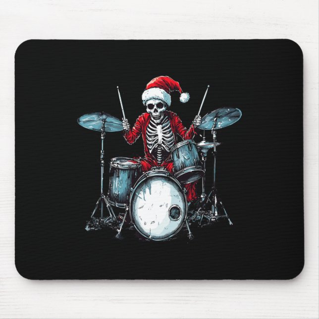Santa Skeleton Playing Drum Drummer Percussionist  Mouse Mat (Front)