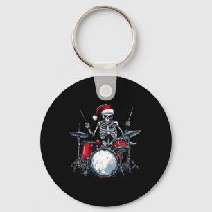 Santa Skeleton Playing Drum Percussionist Drummer Key Ring