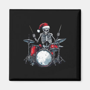 Santa Skeleton Playing Drum Percussionist Drummer  Magnet