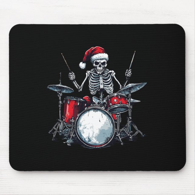 Santa Skeleton Playing Drum Percussionist Drummer  Mouse Mat (Front)