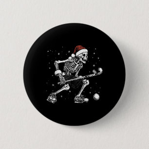 Santa Skeleton Playing Field Hockey Funny Xmas Chr 6 Cm Round Badge