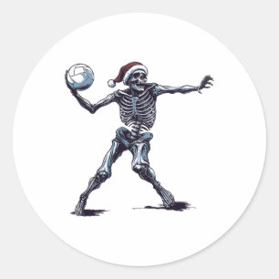 Santa Skeleton Playing Volleyball Halloween Christ Classic Round Sticker