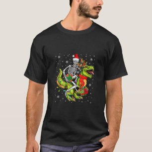 Santa Skeleton Riding T Rex Christmas Reindeer Lov T-Shirt