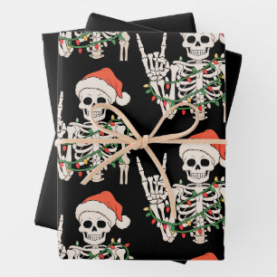 Santa Skeleton Rocker Hand Lights Christmas Xmas Wrapping Paper Sheet